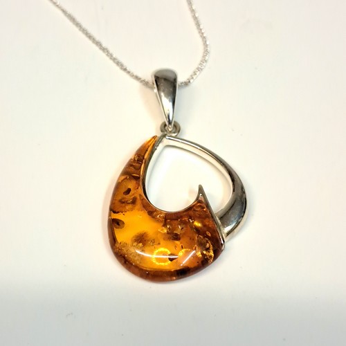 HWG-2402 Pendant, Inverted Heart Amber and Silver $58 at Hunter Wolff Gallery